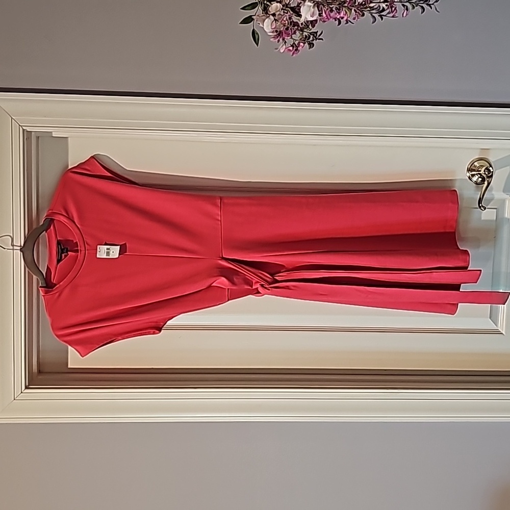 Watermelon color jersey wrap dress